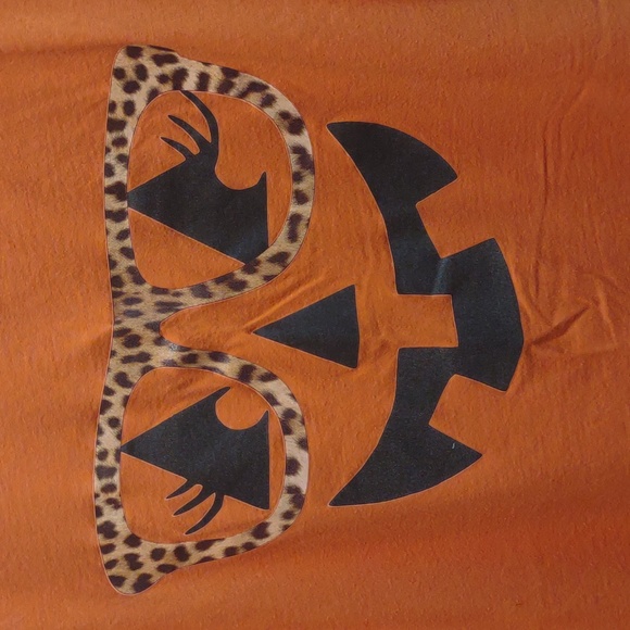 Pumpkin with glasses animal print. Halloween. Orange short sleeve tee Unisex XL - Picture 2 of 4